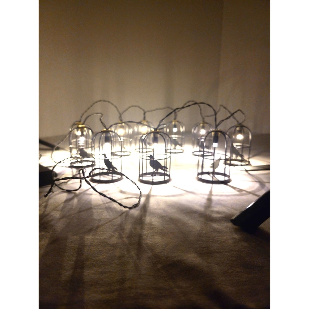 Bird Cage String Lights Warm White Black Metal Indoor Halloween/Gothic Decor 6'
